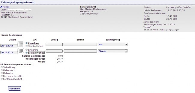 Geldeingang erfassen